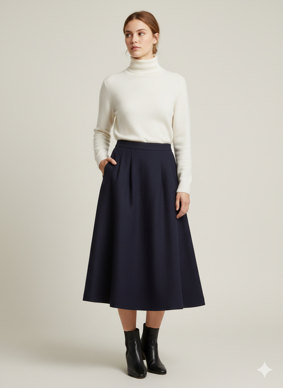 60's Vintage Skirt Womens Blue Wool Pleated Academia Minimalist Pockets Sz-S/M